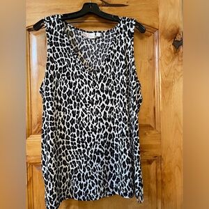 Animal print poly tank top. Black and tan and white.